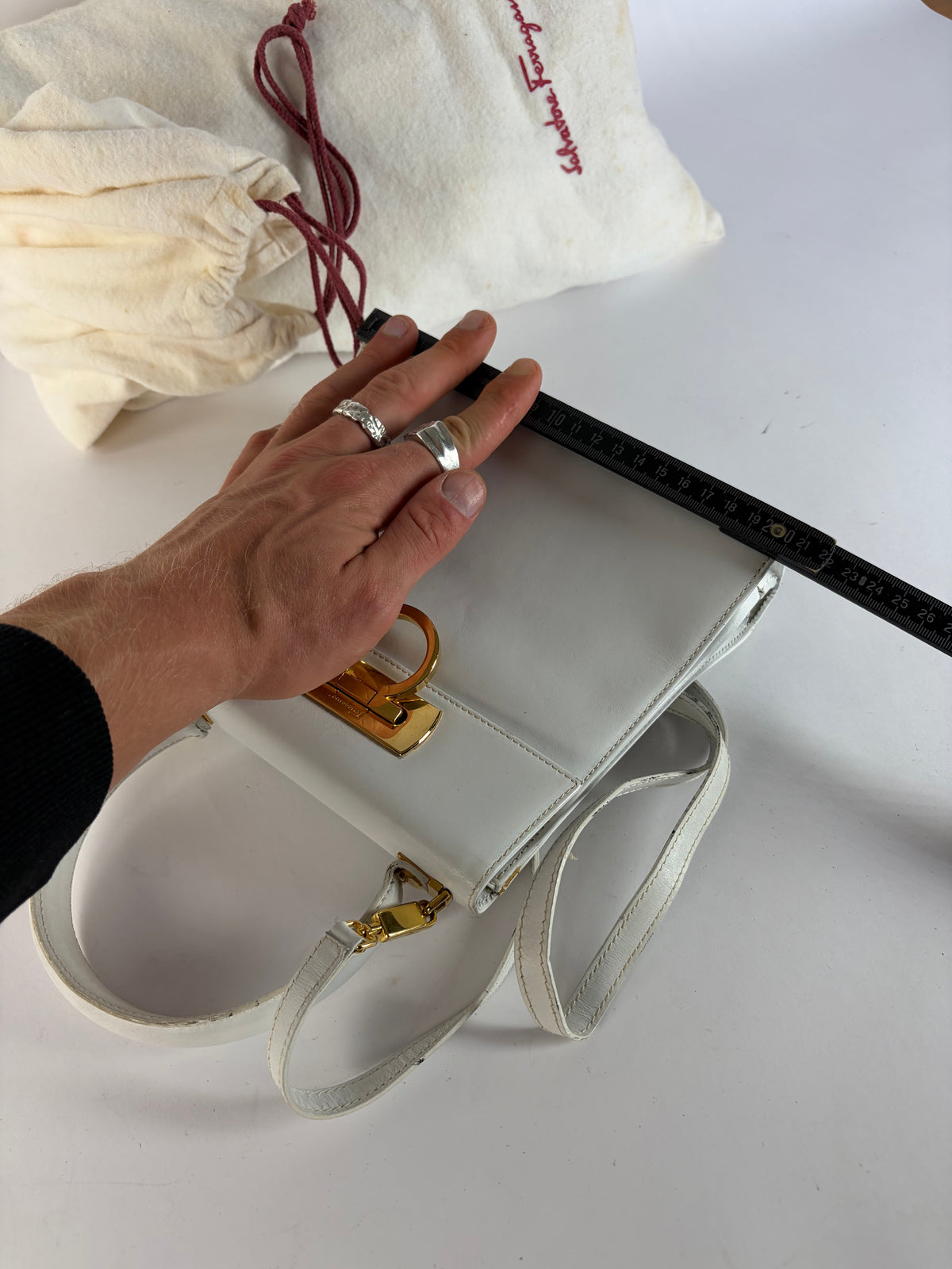 Vintage Salvatore Ferragamo Structured Top-Handle Bag Late 1990s White