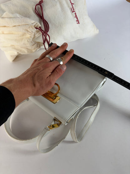 Vintage Salvatore Ferragamo Structured Top-Handle Bag Late 1990s White
