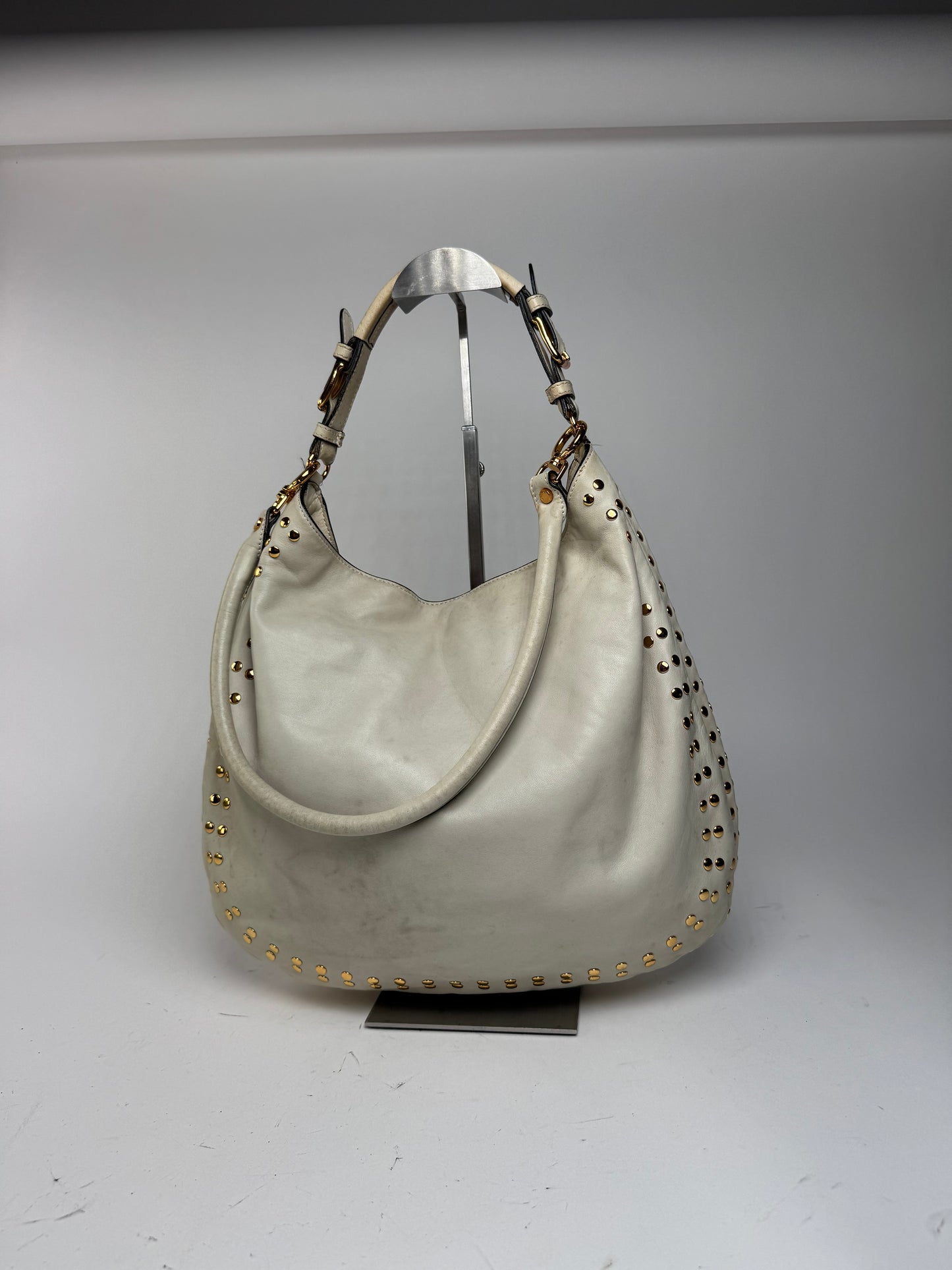 Sac vintage Marni en daim clouté à double sens blanc