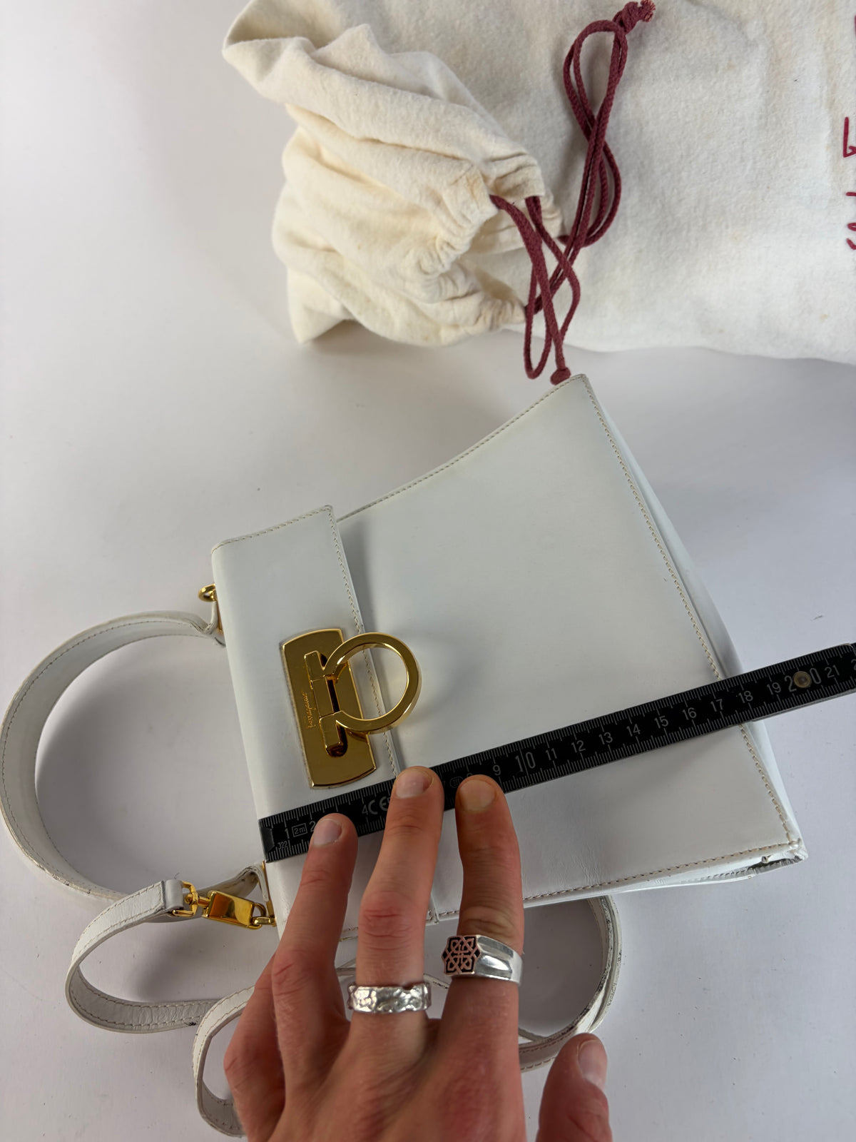 Vintage Salvatore Ferragamo Structured Top-Handle Bag Late 1990s White