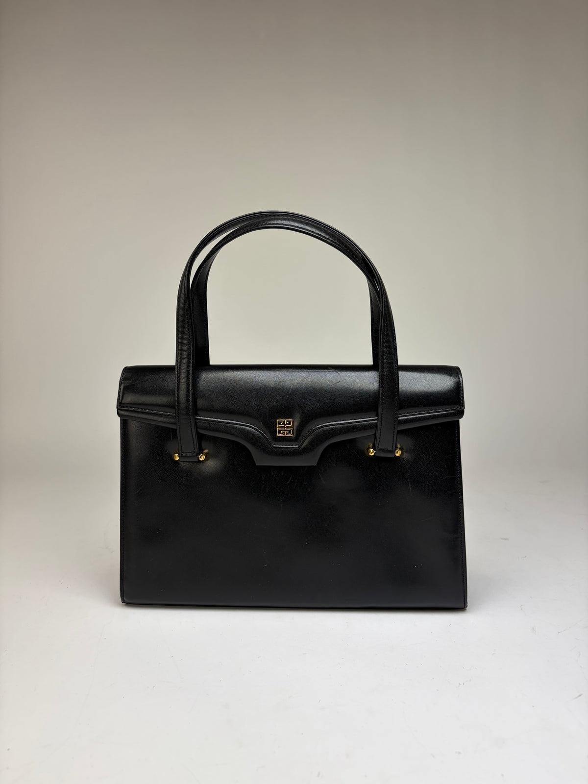 Vintage Givenchy Logo Bag 4G Leather Top-Handle Made in Japan Black