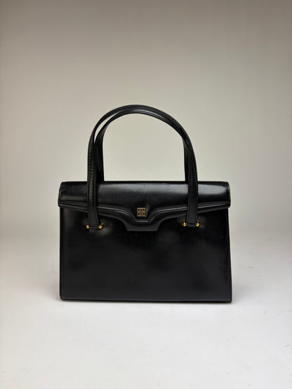 Vintage Givenchy Logo Bag 4G Leather Top-Handle Made in Japan Black