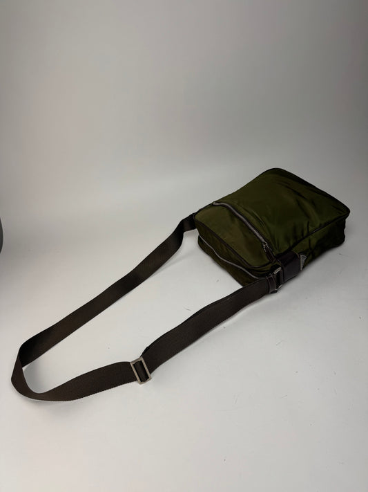 Vintage Prada 2Way Polyester Triangle bag green brown