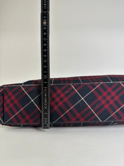 Vintage Burberry Check Canvas Tote Bag Navy Red Cream