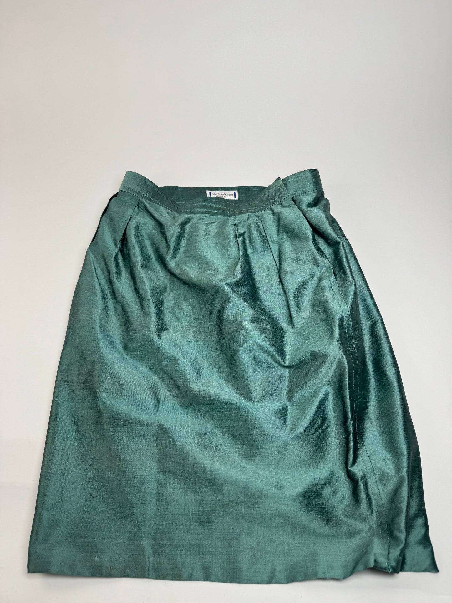Vintage Yves Saint Laurent Skirt Metallic Turquise m
