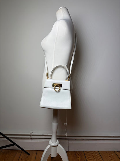 Vintage Salvatore Ferragamo Structured Top-Handle Bag Late 1990s White