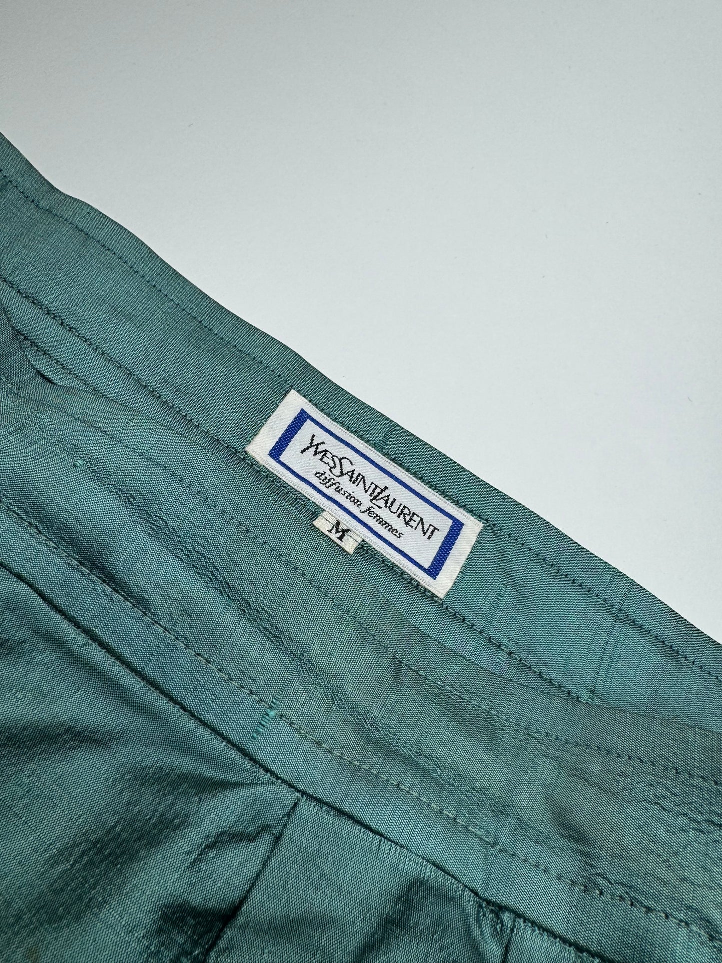 Vintage Yves Saint Laurent Skirt Metallic Turquise m