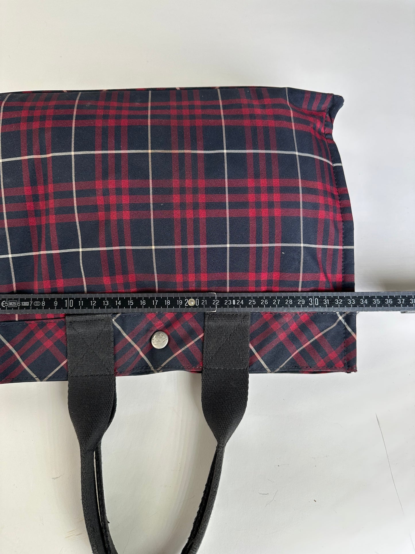 Vintage Burberry Check Canvas Tote Bag Navy Red Cream