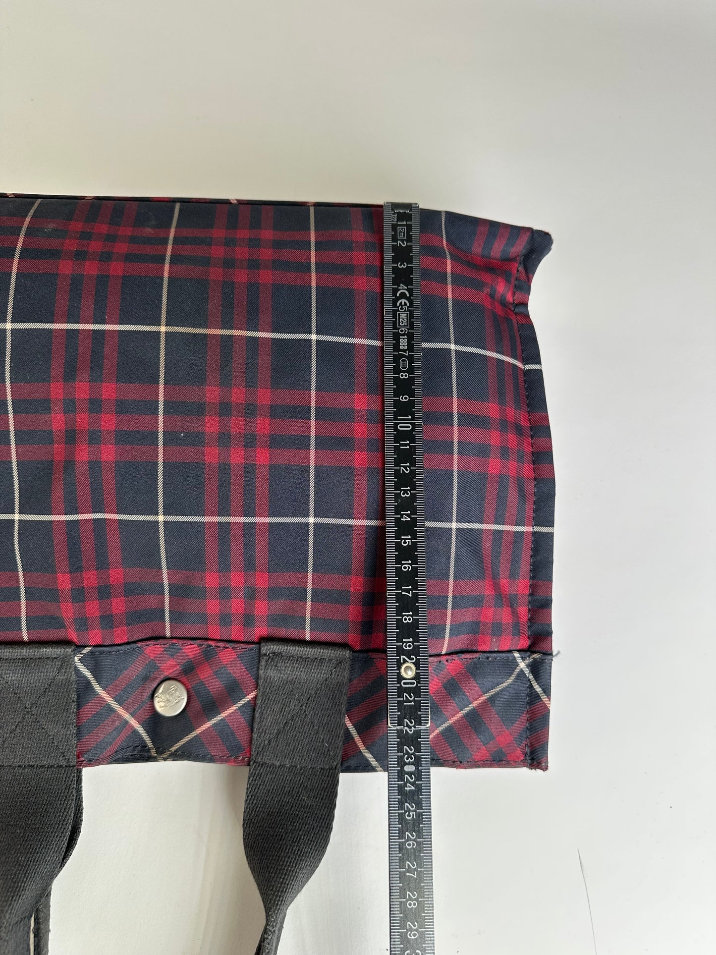Vintage Burberry Check Canvas Tote Bag Navy Red Cream