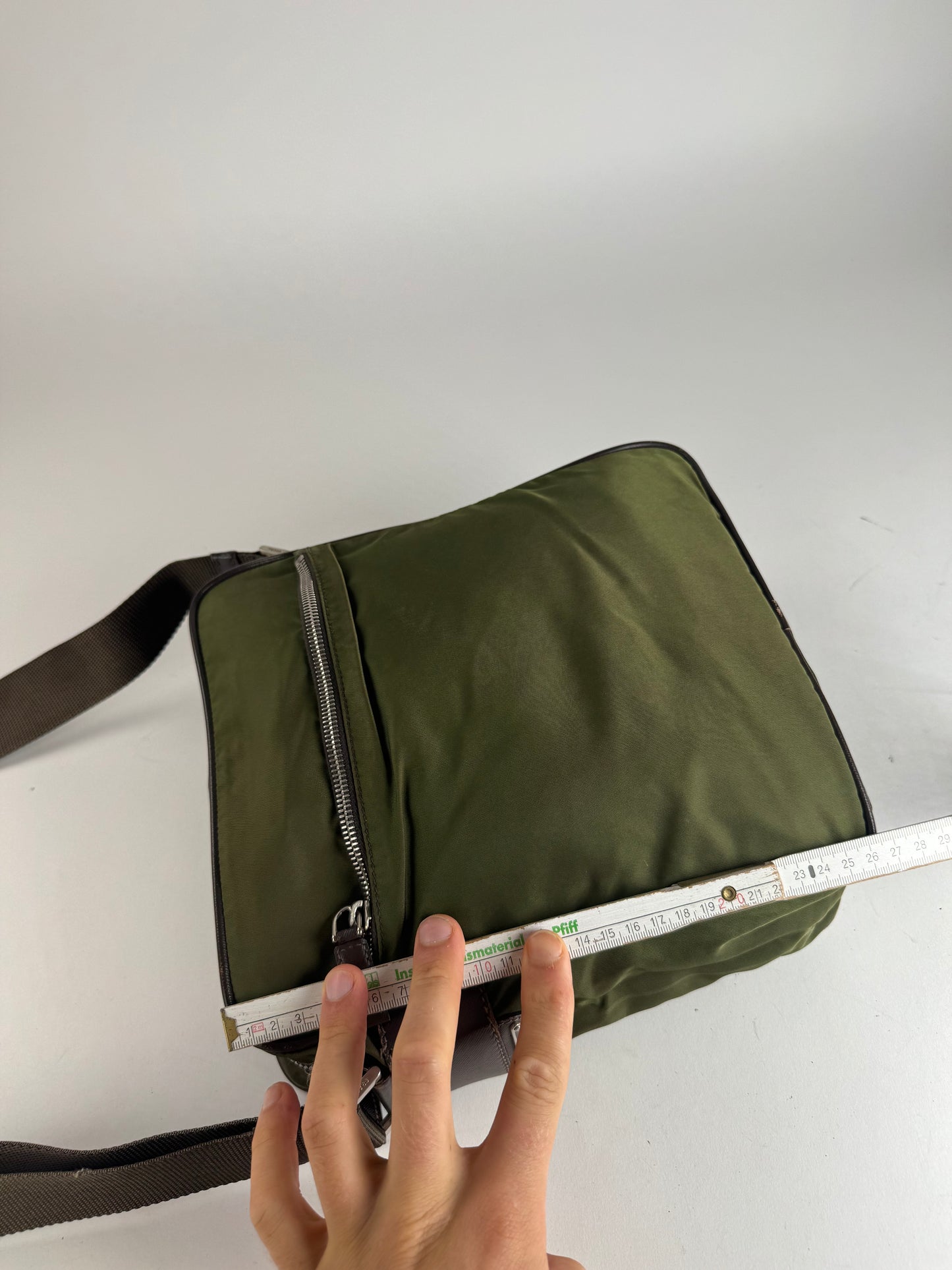 Sac Prada Triangle 2 voies en polyester vintage vert marron