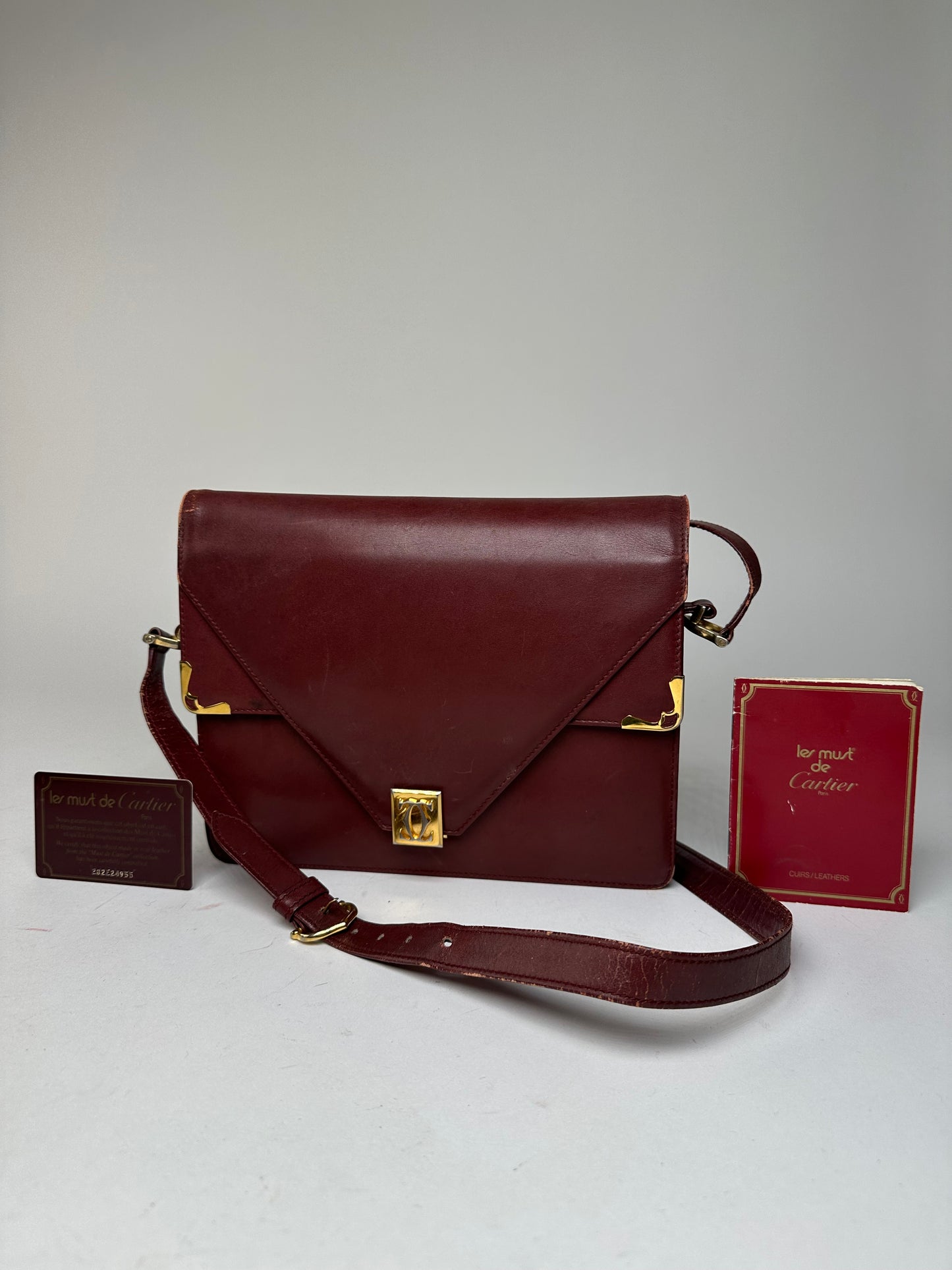 Vintage Cartier Must Envelope Shoulder Bag Leather Burgundy