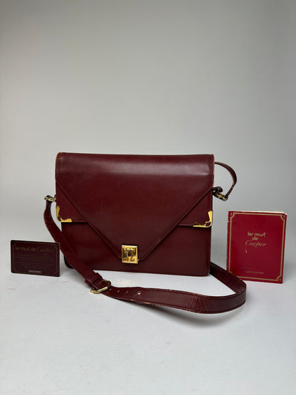 Vintage Cartier Must Envelope Shoulder Bag Leather Burgundy