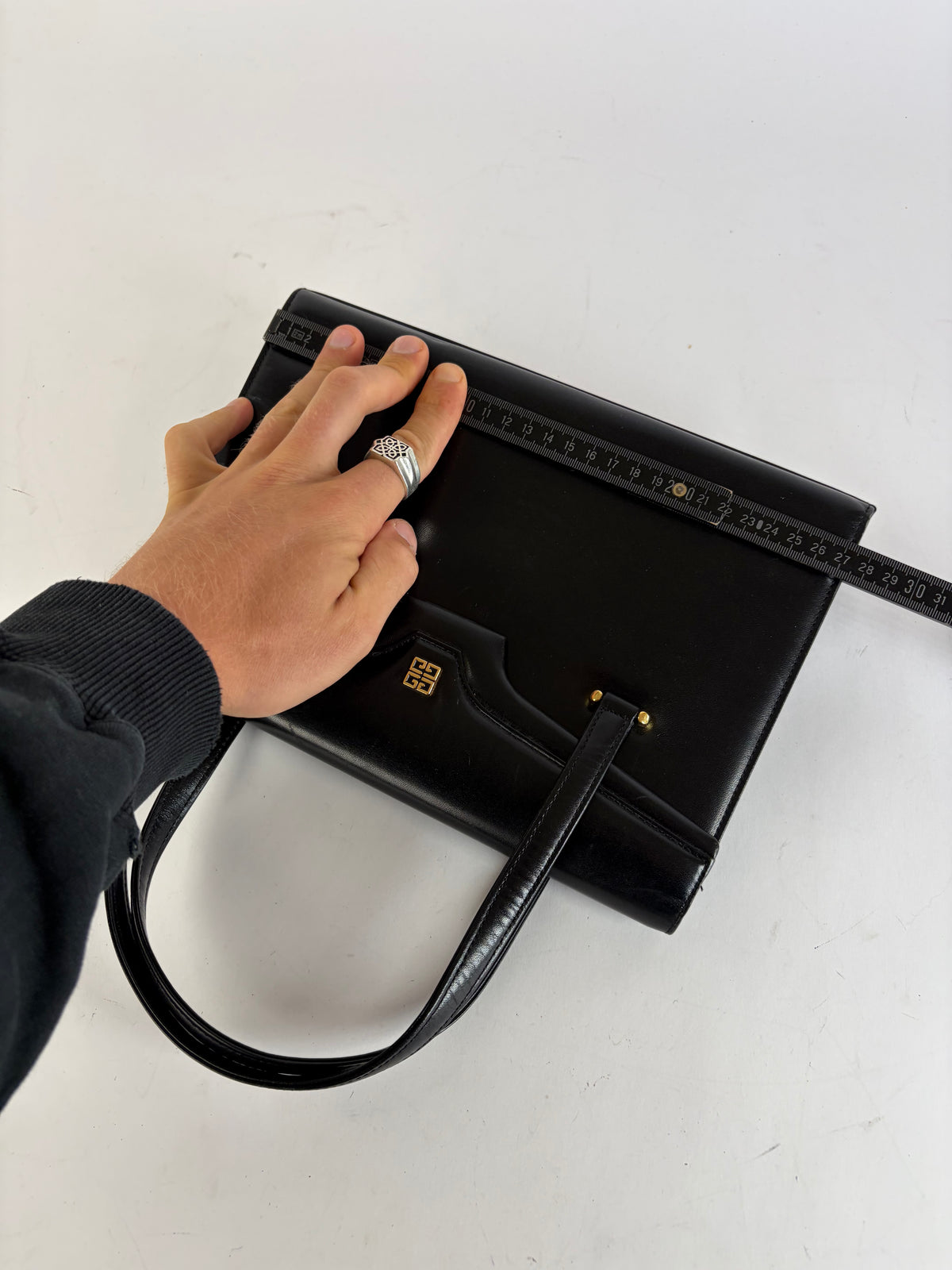 Vintage Givenchy Logo Bag 4G Leather Top-Handle Made in Japan Black
