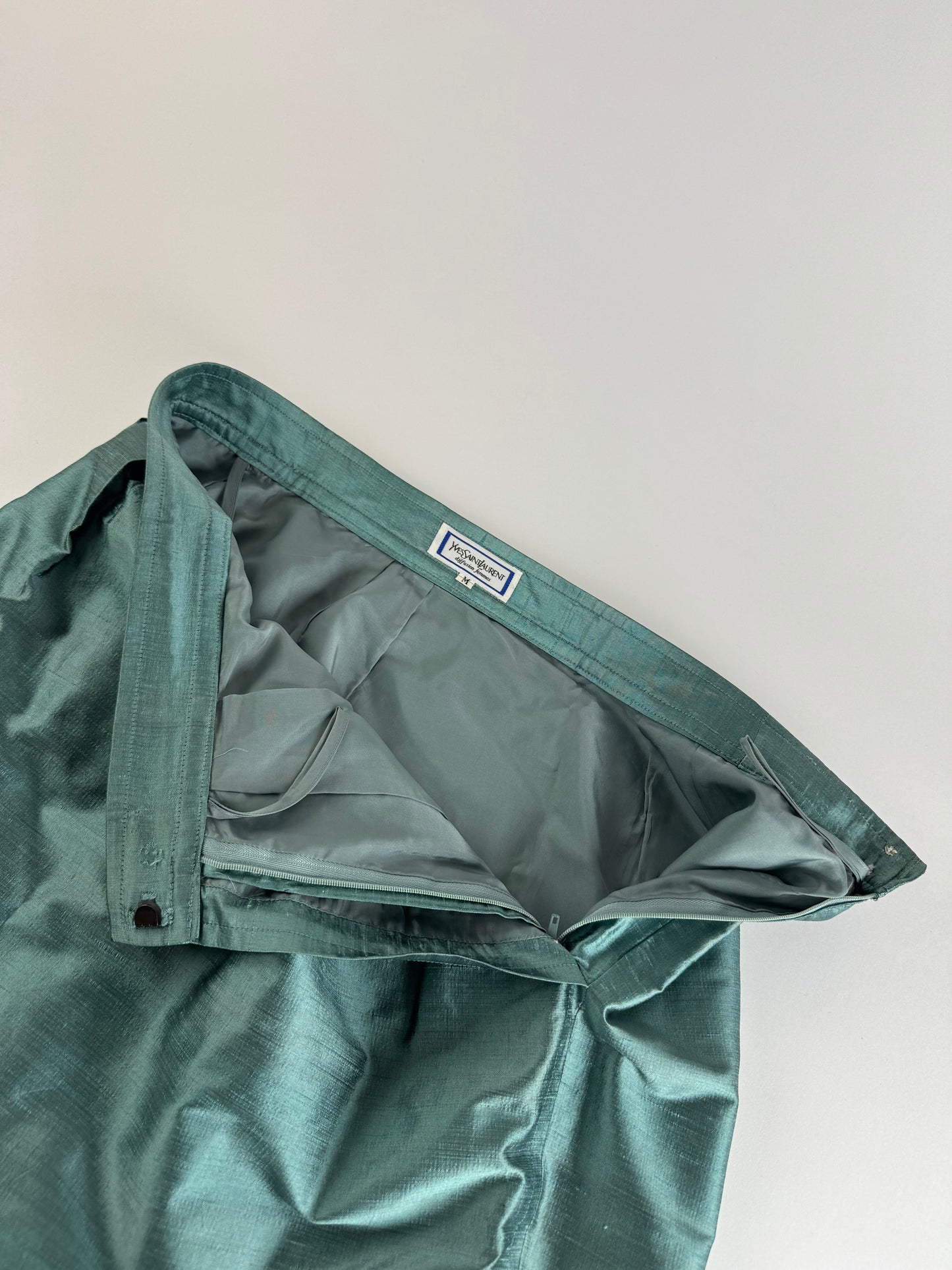 Vintage Yves Saint Laurent Skirt Metallic Turquise m