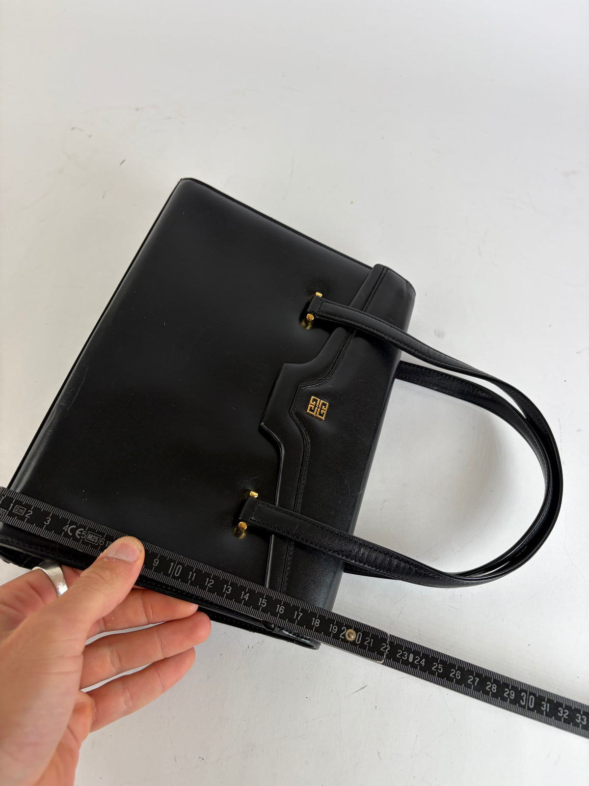 Vintage Givenchy Logo Bag 4G Leather Top-Handle Made in Japan Black