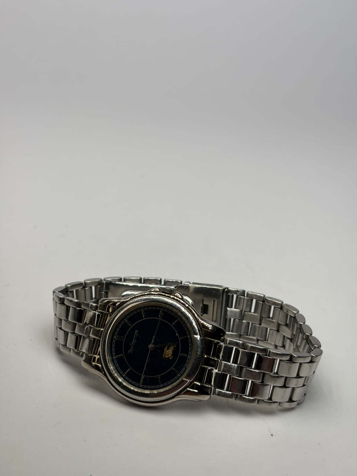 Vintage Burberrys Stainless Steel Bracelet Watch Black Gold c. Mid-1990s