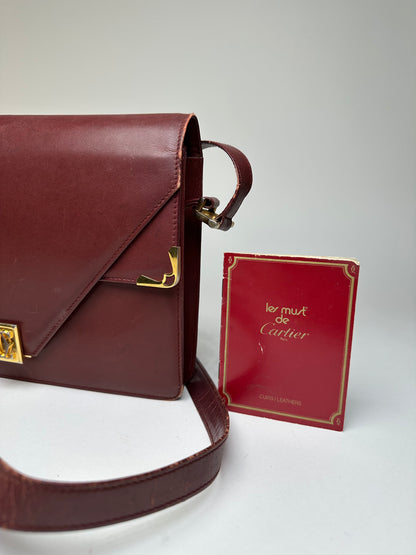 Vintage Cartier Must Envelope Shoulder Bag Leather Burgundy
