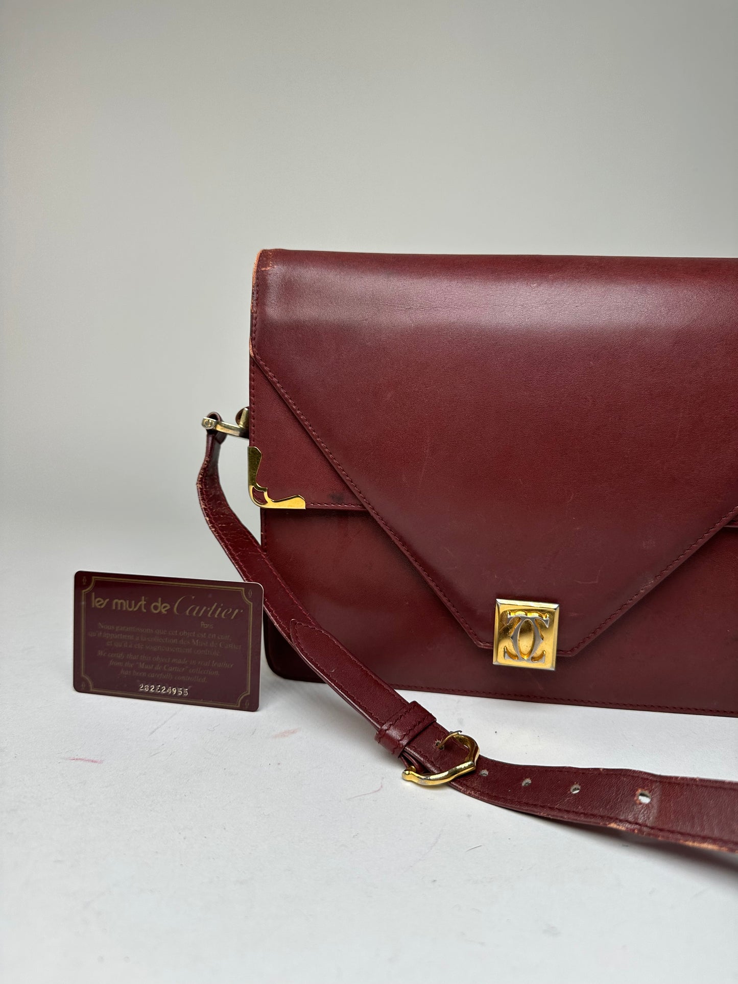 Vintage Cartier Must Envelope Shoulder Bag Leather Burgundy