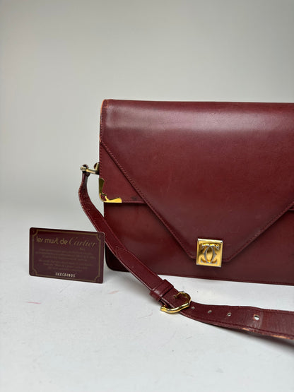 Vintage Cartier Must Envelope Shoulder Bag Leather Burgundy
