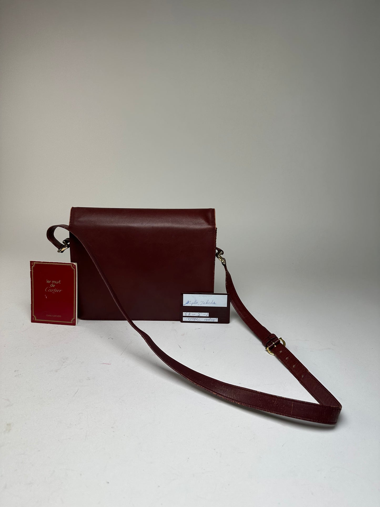 Vintage Cartier Must Envelope Shoulder Bag Leather Burgundy
