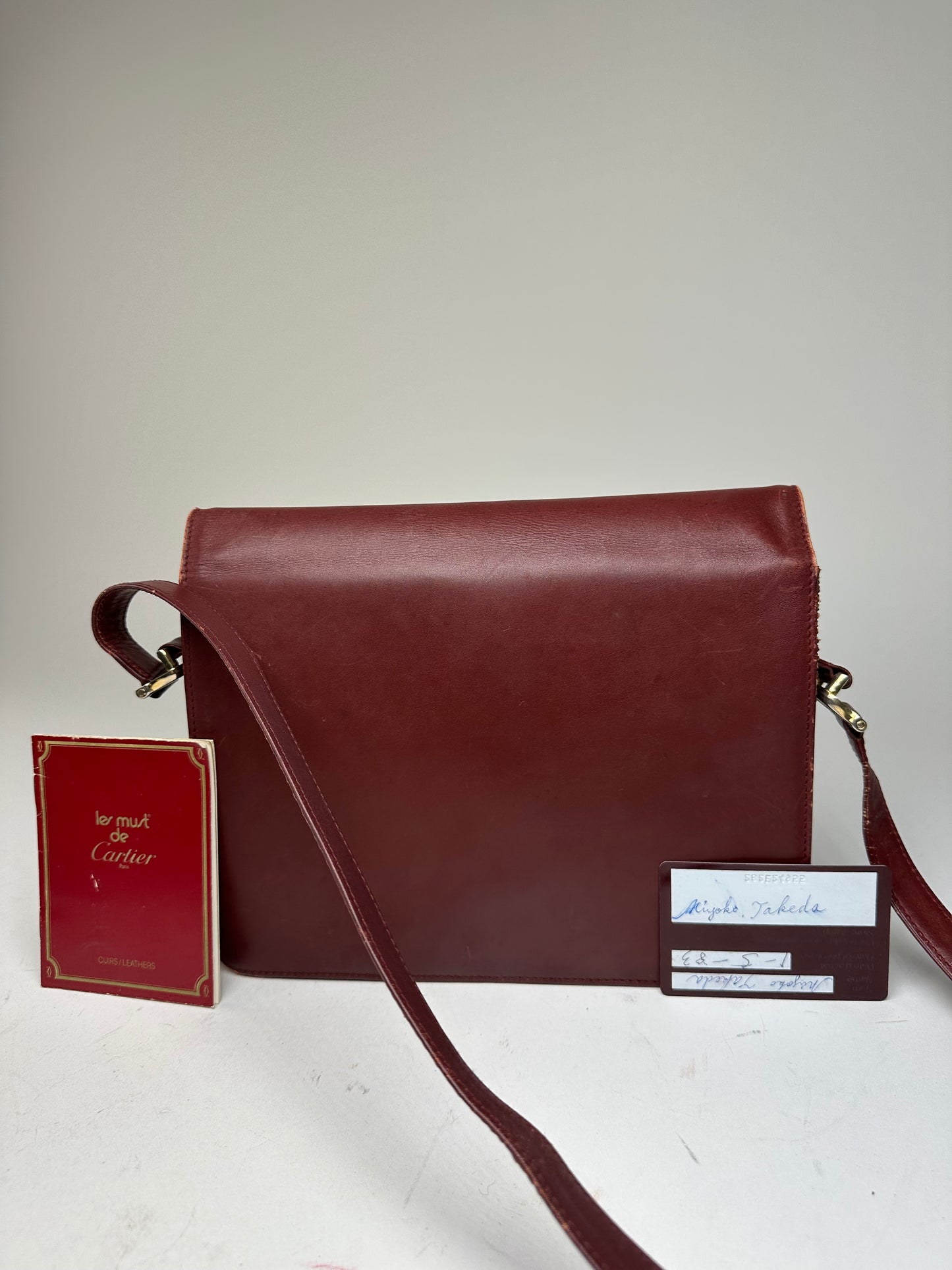 Vintage Cartier Must Envelope Shoulder Bag Leather Burgundy