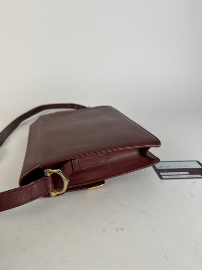 Vintage Cartier Must Envelope Shoulder Bag Leather Burgundy