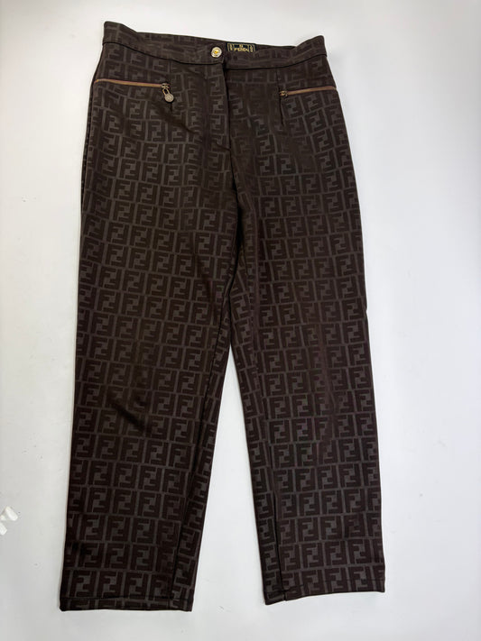 Vintage Fendi Zucca Monogram Slim Trousers Late 1990s Brown L