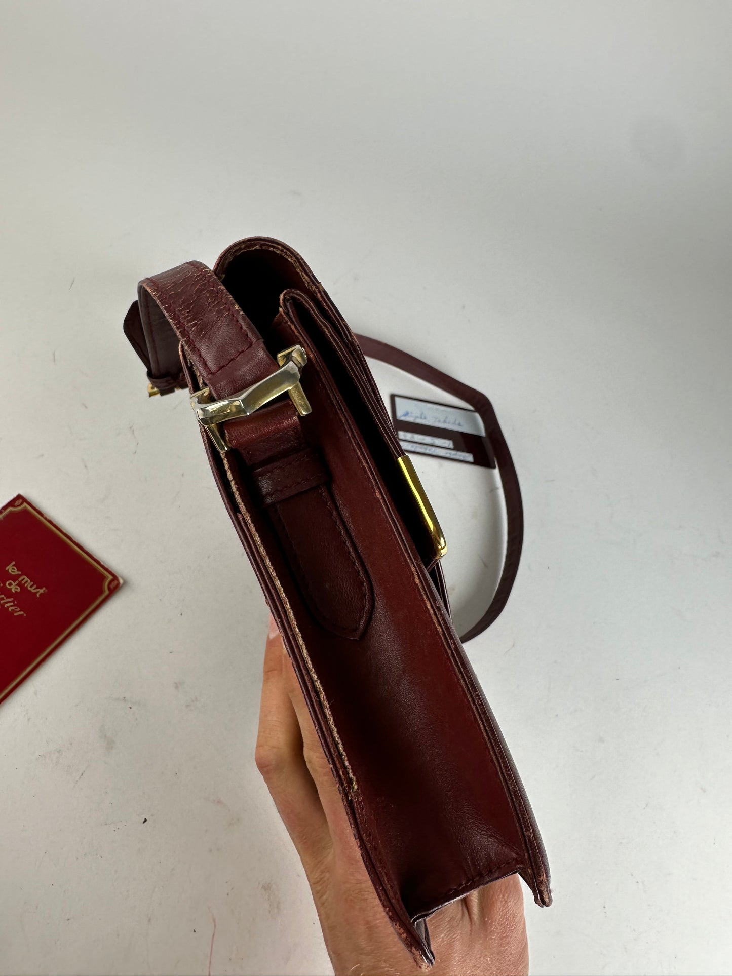 Vintage Cartier Must Envelope Shoulder Bag Leather Burgundy