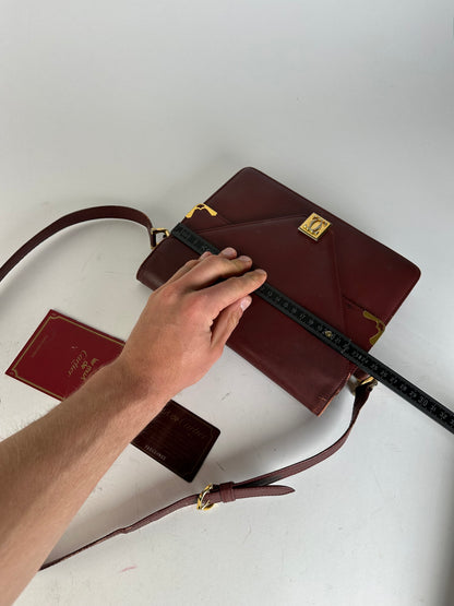 Vintage Cartier Must Envelope Shoulder Bag Leather Burgundy