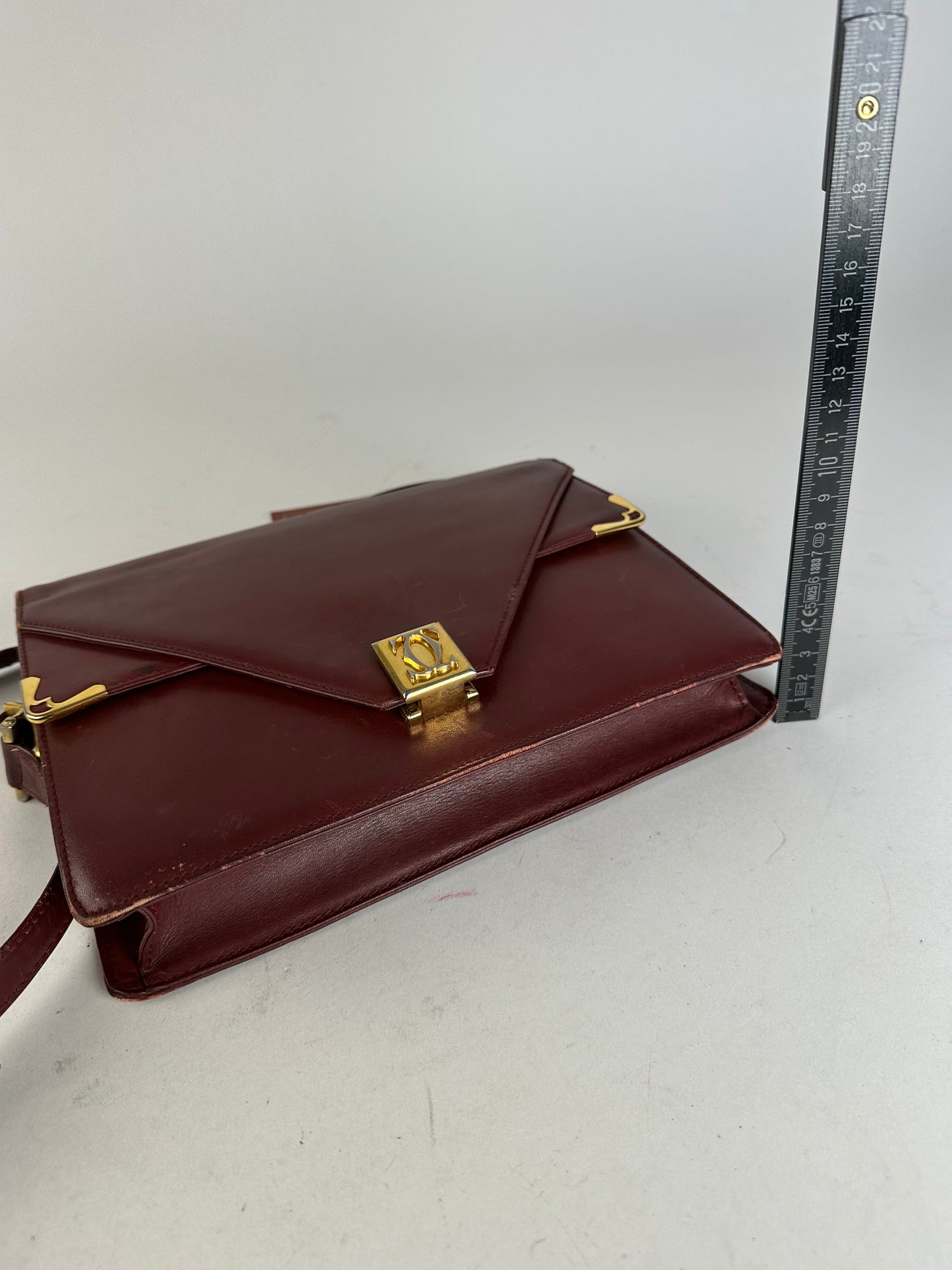 Vintage Cartier Must Envelope Shoulder Bag Leather Burgundy