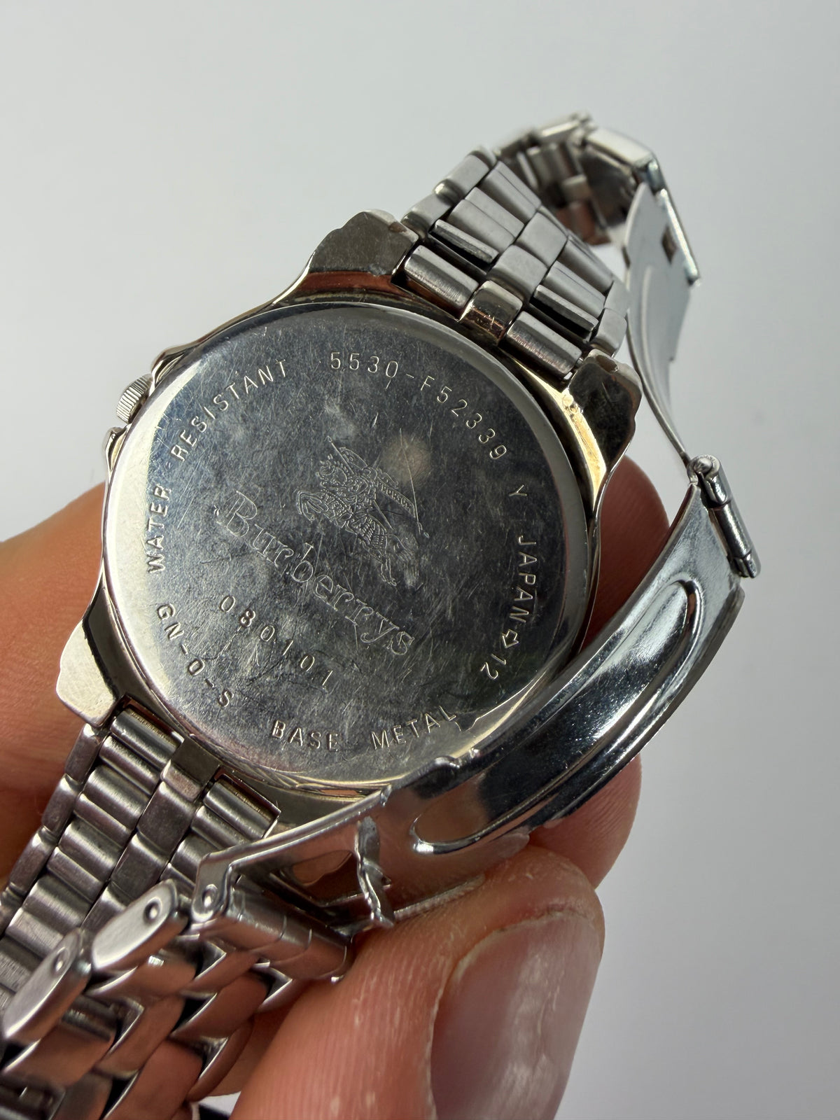 Vintage Burberrys Stainless Steel Bracelet Watch Black Gold c. Mid-1990s