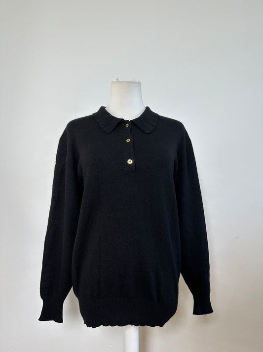Vintage Chloe Wool Sweater Black Gold Buttons L
