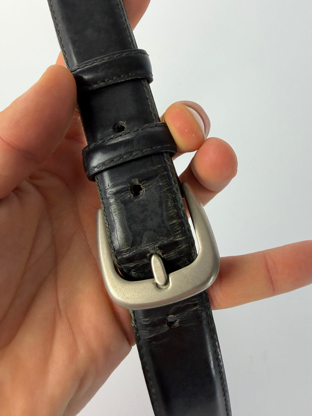 Vintage Salvatore Ferragamo Gancini Leather Belt Late 1990s Black Silver