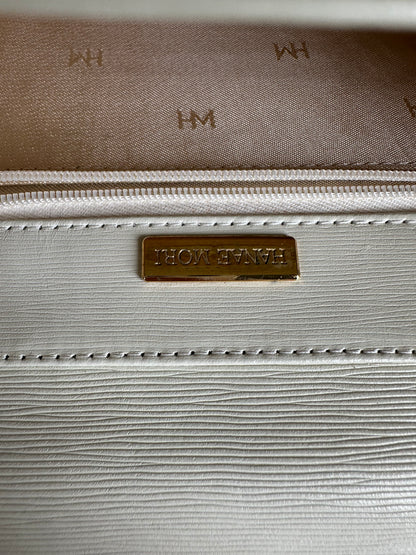 Vintage Hanae Leather Shoulder Bag Ivory Gold Chain