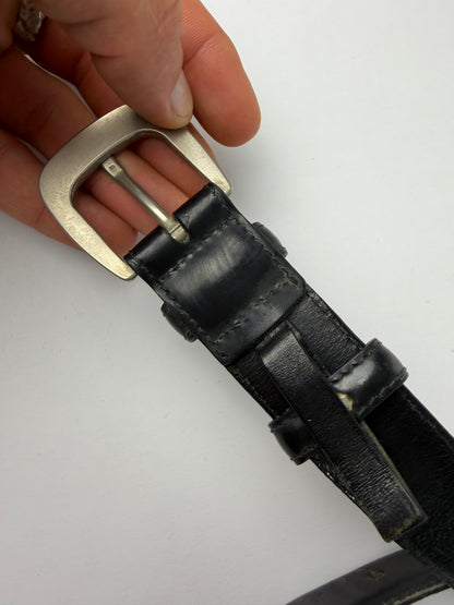 Vintage Salvatore Ferragamo Gancini Leather Belt Late 1990s Black Silver