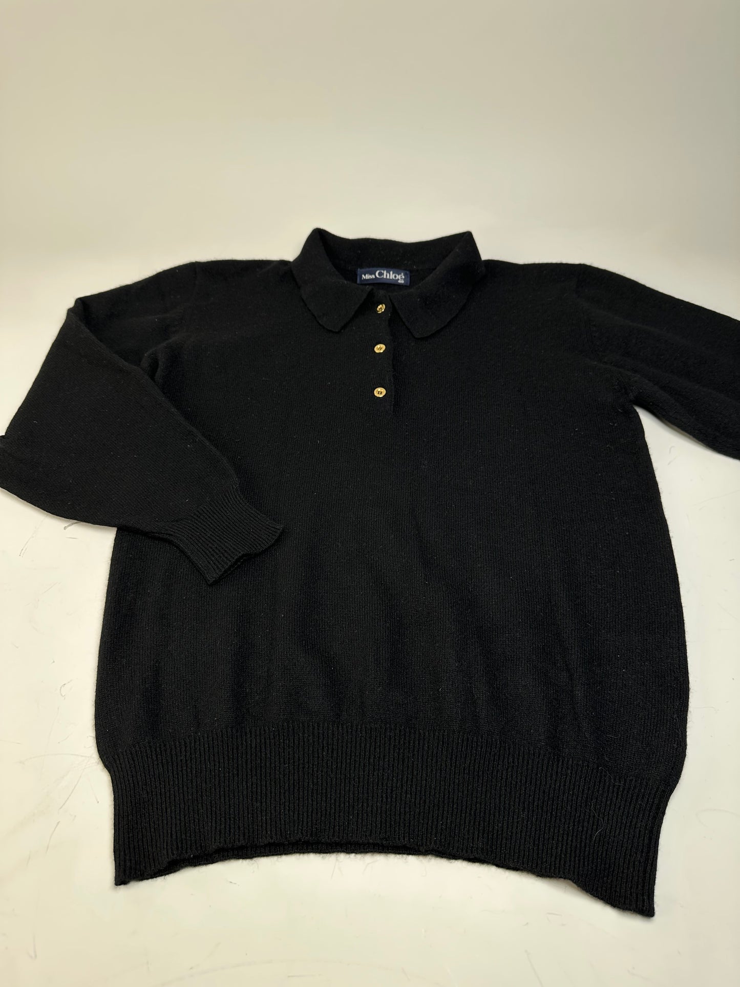 Vintage Chloe Wool Sweater Black Gold Buttons L