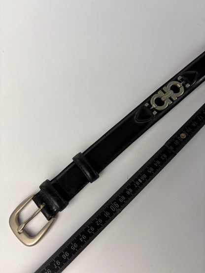 Vintage Salvatore Ferragamo Gancini Leather Belt Late 1990s Black Silver