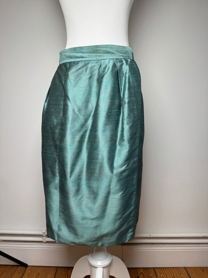 Vintage Yves Saint Laurent Skirt Metallic Turquise m