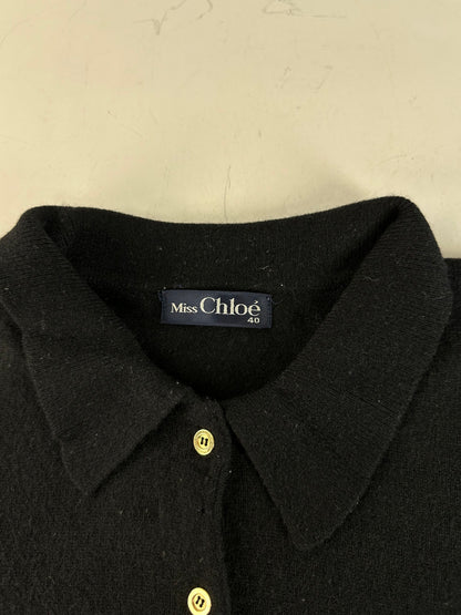 Vintage Chloe Wool Sweater Black Gold Buttons L