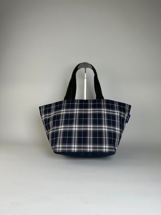Vintage Burberry Nylon Tote Bag Navy White Gray