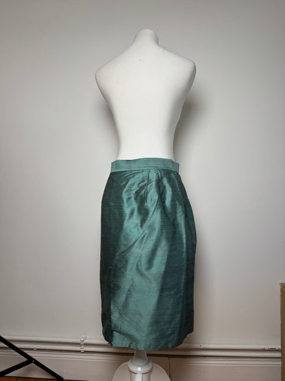 Vintage Yves Saint Laurent Skirt Metallic Turquise m