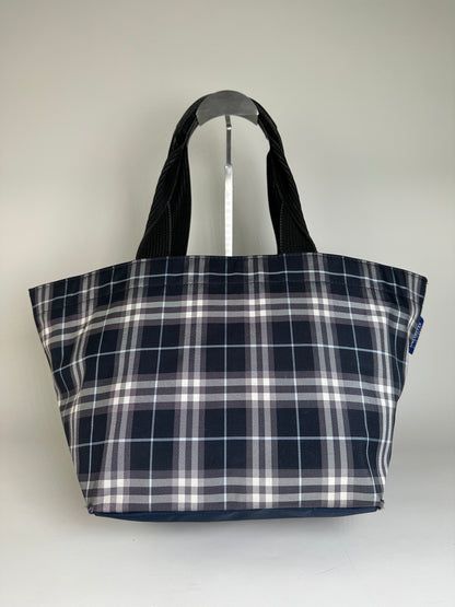 Vintage Burberry Nylon Tote Bag Navy White Gray