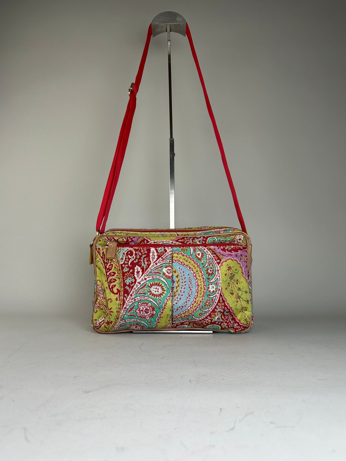 Vintage Etro Paisley Print Cotton Crossbody Bag Red Green Blue