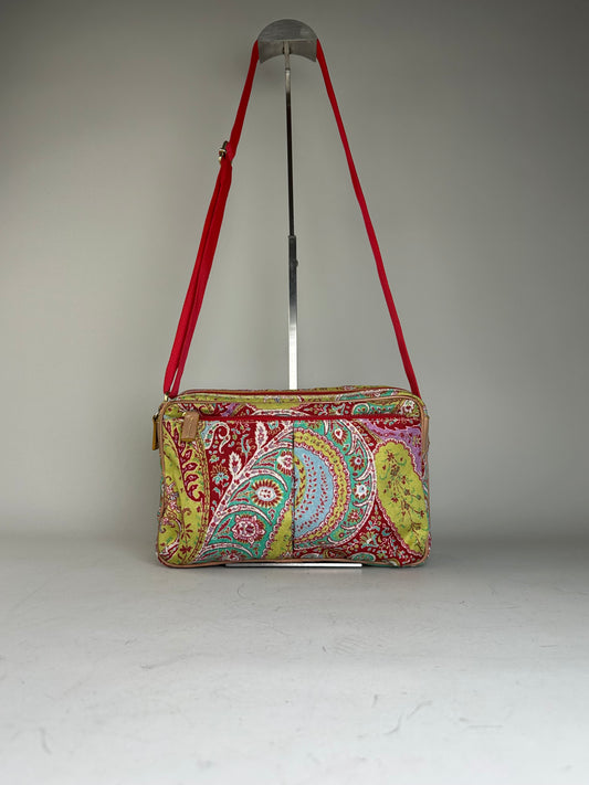 Vintage Etro Paisley Print Cotton Crossbody Bag Red Green Blue