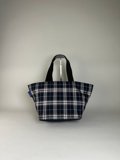 Vintage Burberry Nylon Tote Bag Navy White Gray