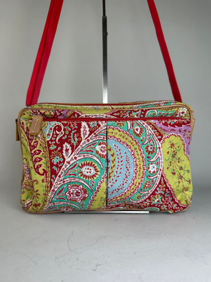 Vintage Etro Paisley Print Cotton Crossbody Bag Red Green Blue