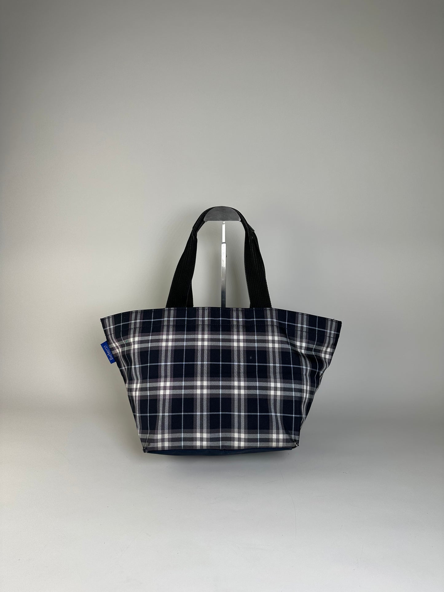 Vintage Burberry Nylon Tote Bag Navy White Gray