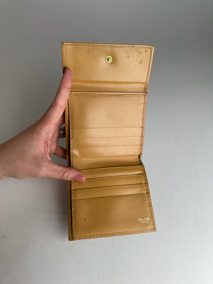 Vintage Celine Paris Triomphe Monogram Leather Wallet Brown Beige