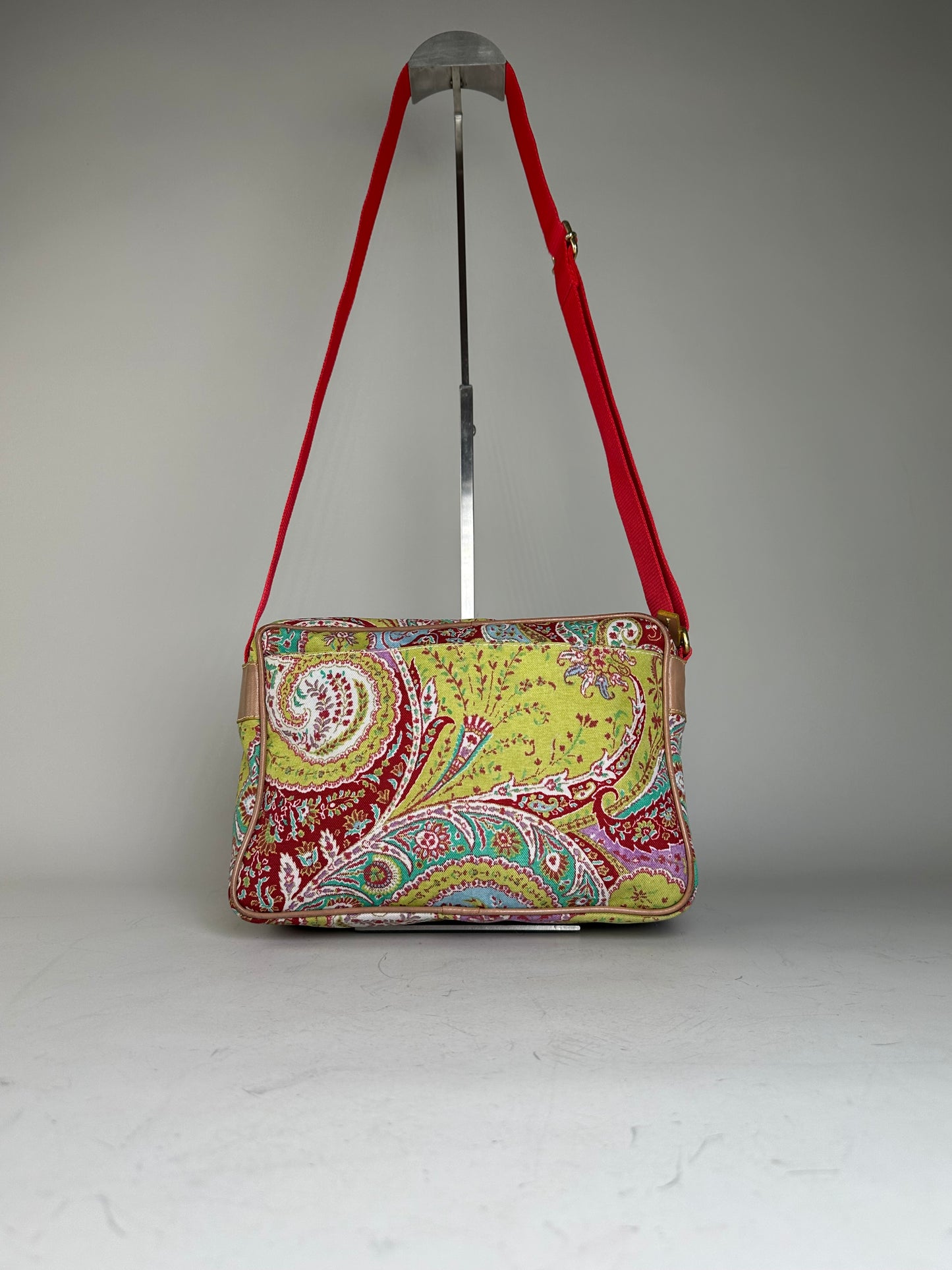 Vintage Etro Paisley Print Cotton Crossbody Bag Red Green Blue
