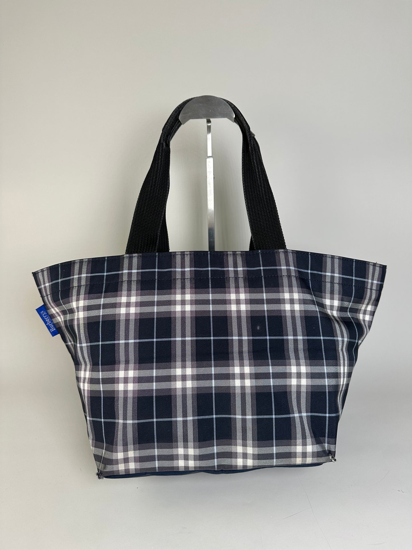 Vintage Burberry Nylon Tote Bag Navy White Gray